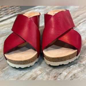 Women’s YOKONO red leather wedge sandals- Size 8